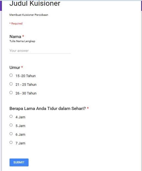 Contoh Kuesioner Form Skripsi