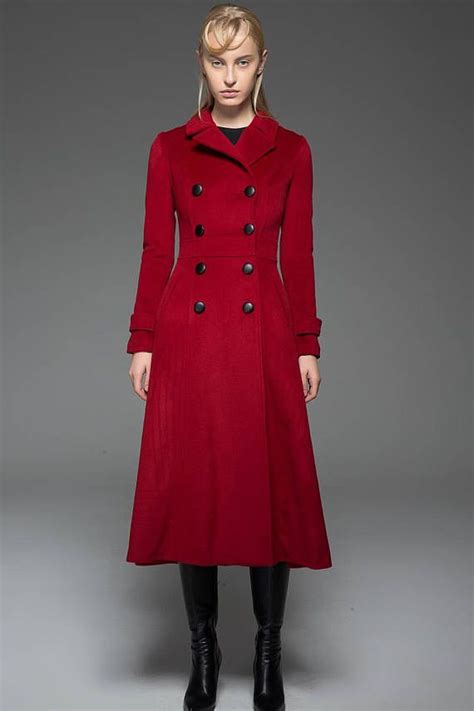 Classic Red Coat Wool Long Full Length Fitted Slim Tailored Etsy Sweden Womens Fall Coats