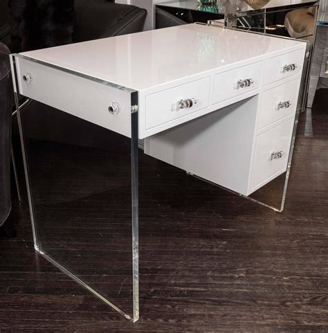 White High Gloss Lacquer Desk With Lucite Side Panels For Sale At 1stdibs