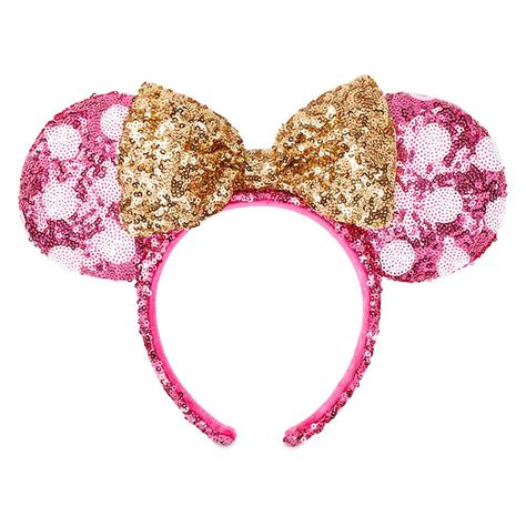 Disney Sequined Ear Headband Minnie Mouse Polka Dot Hot Pink And Gold