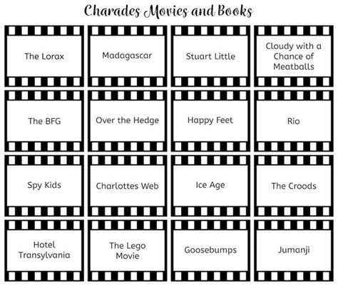Pictionary Word Generator Printable Charades Movies And Books Charades