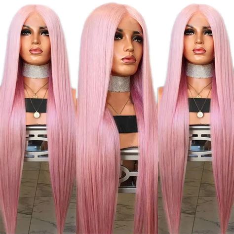 Bombshell Pink Synthetic Hair Lace Front Wig Straight Heat Resistant Fiber Hair Natural Hairline