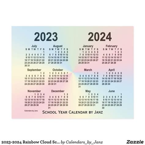 2023 2024 Rainbow Cloud School Calendar By Janz Postcard