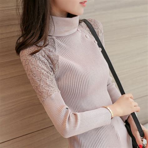 Turtleneck Sleeve Head Dress Korean New Winter Sweater Slim Lace