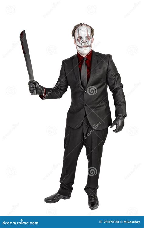 Masked Killer In Elegant Suit Stock Photo Image Of Sick Holding