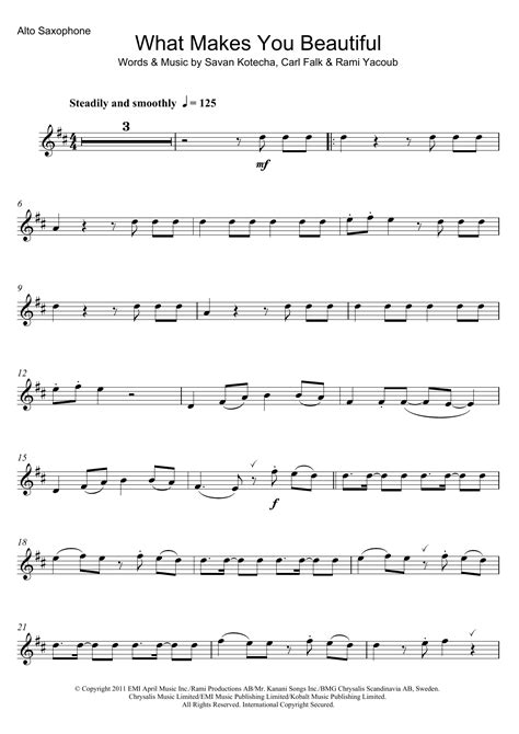 What Makes You Beautiful Sheet Music One Direction Alto Sax Solo