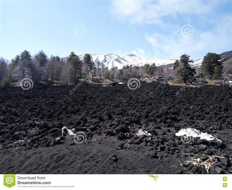 Lava Stone And Snow Stock Photo Image Of Etna Lava 74876244