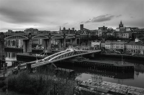 Newcastle Upon Tyne England Uk Swing Bridge In Middle Ground High