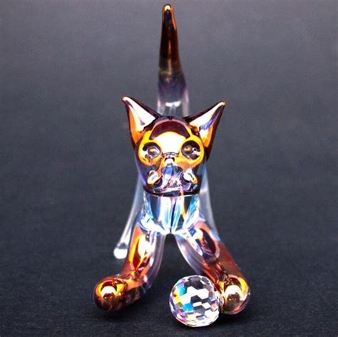 Hand Blown Glass Cat Figurine Swarovski Crystal Etsy