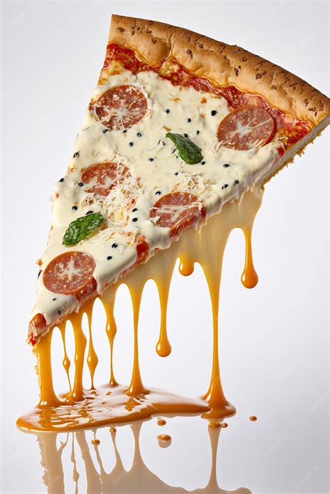 Premium Ai Image Generative Ai Pizza Slice With Mozzarella Dripping Isolated White Background