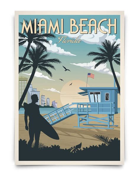 Miami Vintage Travel Poster Florida Miami Travel Poster Decoration