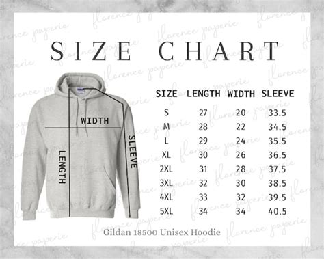 Gildan 18500 Size Chart Mockup Heavy Blend Hoodie Size Chart Gildan