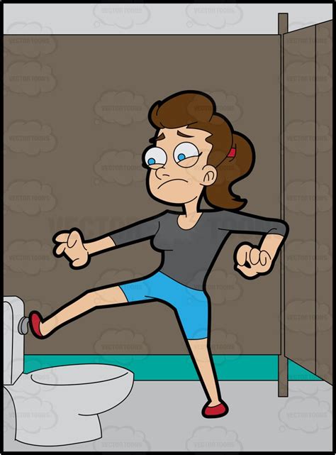 A Disgusted Woman Flushing The Toilet With Her Foot Clipart Cartoons Images And Photos Finder