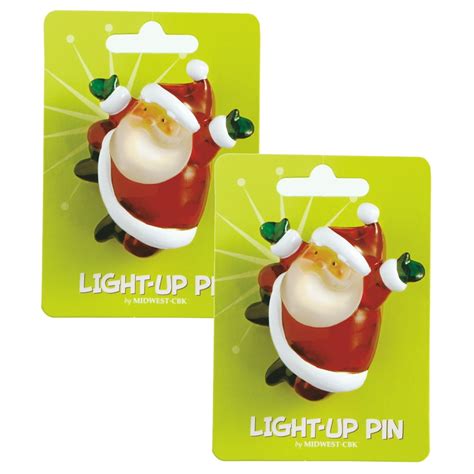 Lights Up Santa Claus Christmas Fun Pins Set Of 2