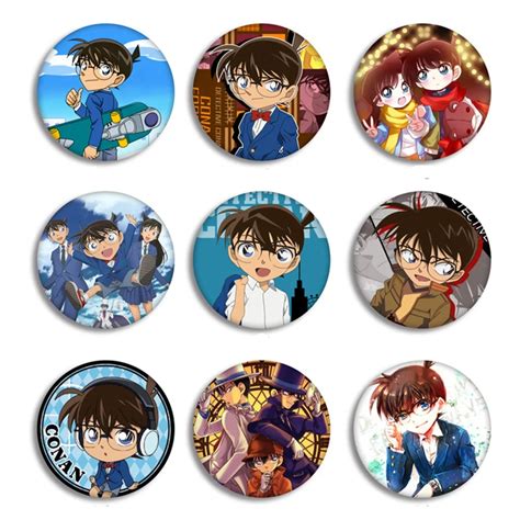 Anime Detective Conan Case Closed Brooch Pins Japanese Cartoon Round