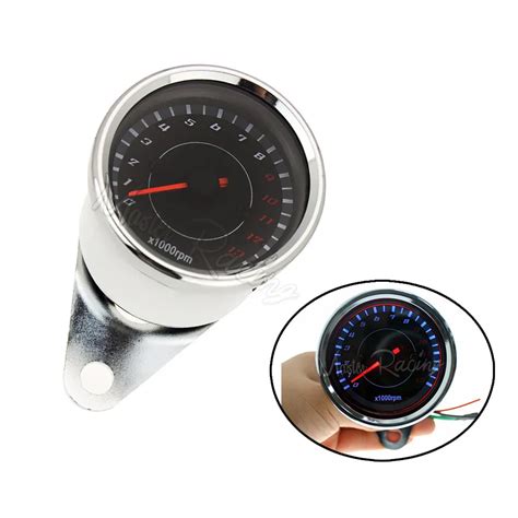 Universal Motorcycle Tachometer RPM Meter V Silver LED Backlight Tacho Gauge For