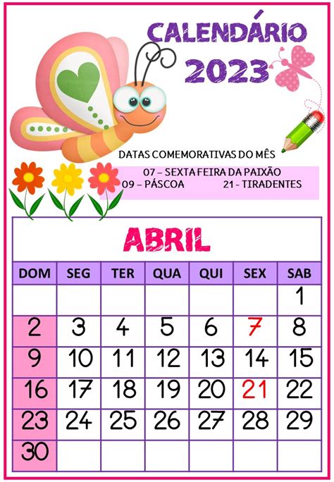 Calendário 2023 Tema Borboletas 🦋 Professora Aline