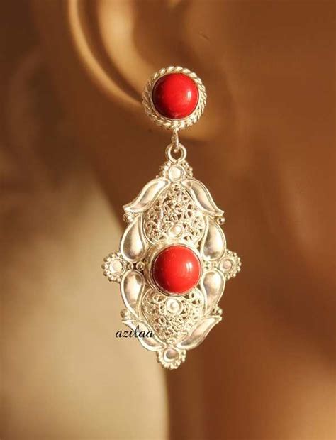 Artisan Red Coral Gemstone Silver Handmade Earrings At Azilaa