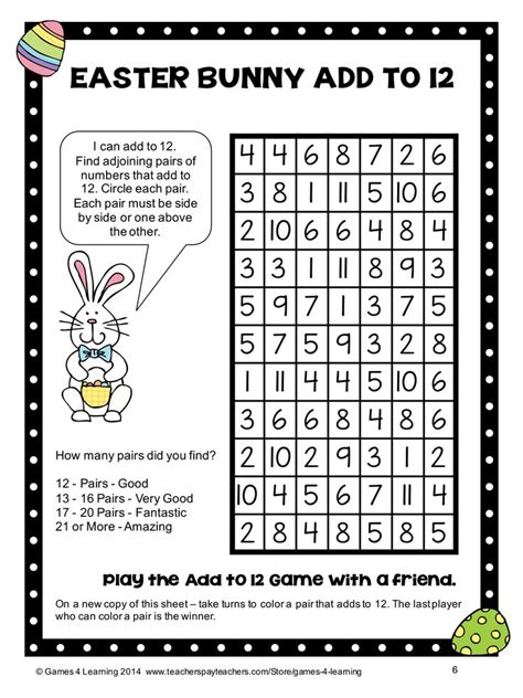 FREEBIES - Easter Math Puzzle Sheet and Game from Games 4 Learning