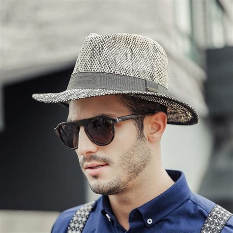 summer straw hat wide brim fedora sun beach hat retro style straw boater hat for men in men s