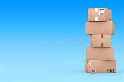 Cardboard Parcel Boxes Stacked On Each Other 3d Rendering Stock