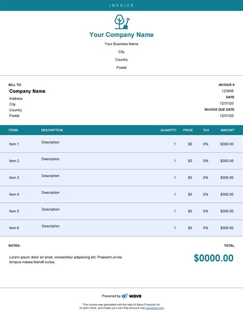 Landscaping Invoice Template Wave Invoicing