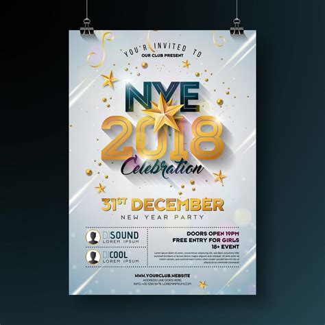 2018 New Year Party Celebration Poster Template Illustration With Shiny