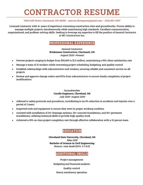 Free Contractor Resume Examples For 2024