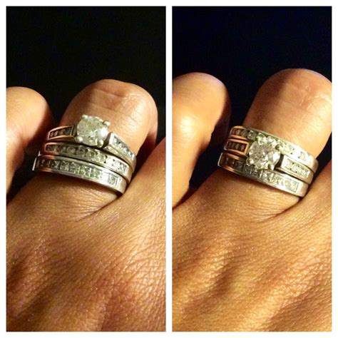 Some people like to stack their wedding band and engagement ring on the same finger. How do you wear your stacked rings? - Weddingbee