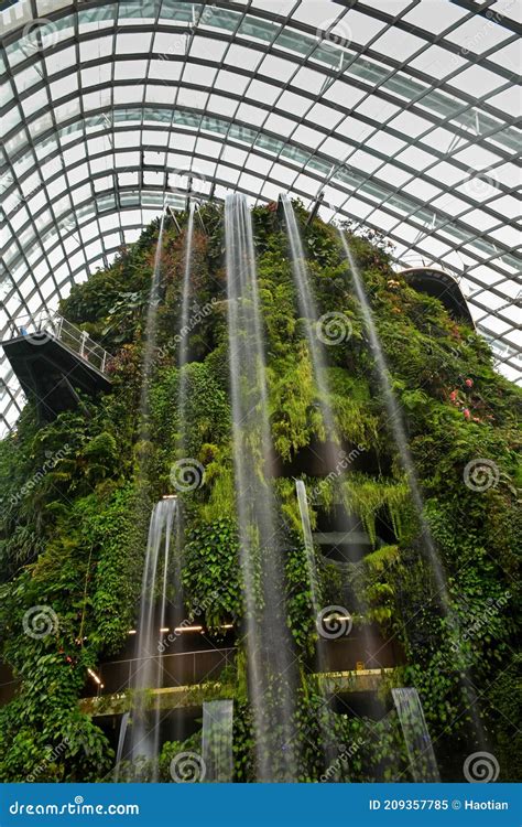 Waterfall At Cloud Forest Dome Gardens By The Bay Singapore Editorial