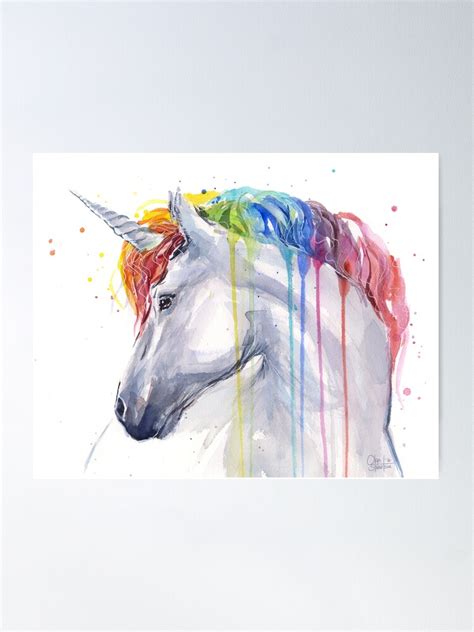 Rainbow Unicorn Watercolor Poster For Sale By Olga Shvartsur Redbubble