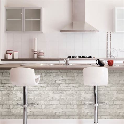 Exposed brick isn't something you see all that often in a kitchen. WallPops! Grey and White 18' x 20.5" Brick Peel And Stick ...