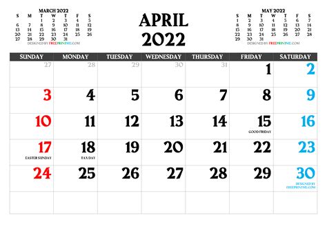 Free Printable April 2022 Calendar Pdf And Image