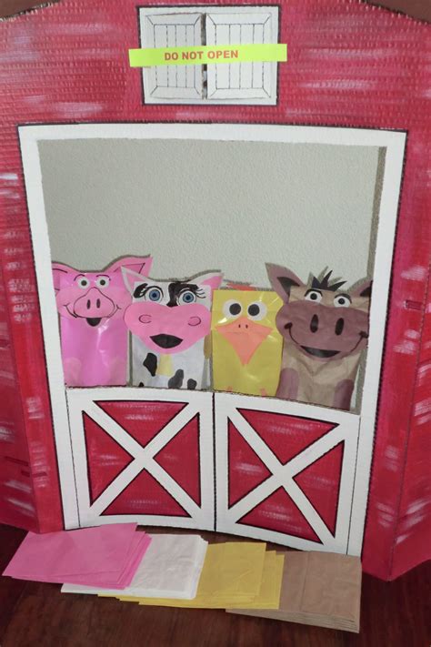 Farm Animal Paper Bag Puppets And Barn Puppet Theatre Preschool Fun