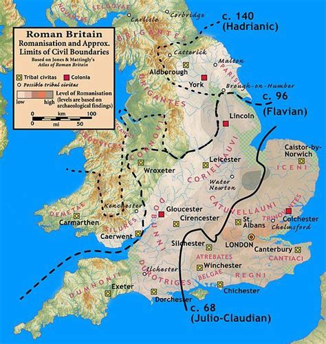 Map Of Roman Britain 43 410 Ad Degree Of Romanisation Map Of