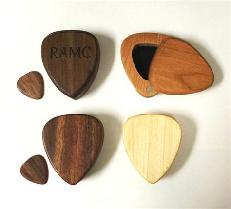 Personalized Wood Guitar Pick Box And Pick Laser Engraved Etsy