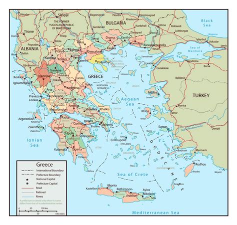 Большая политическая и административная карта Греции с дорогами и крупными городами Греция