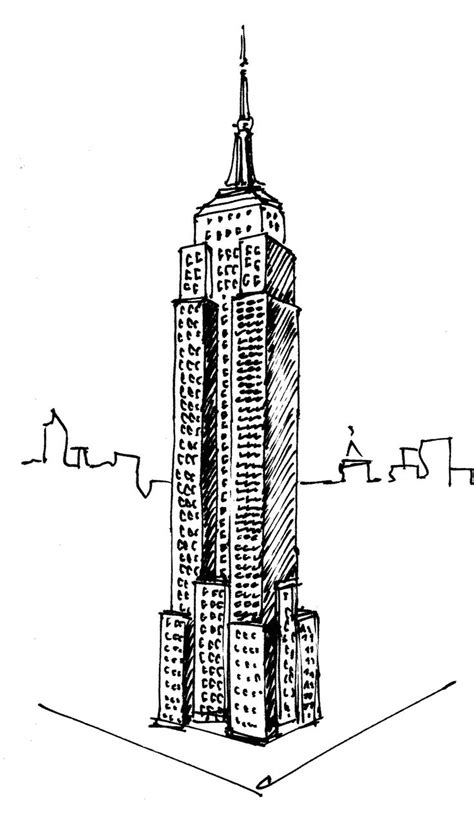 Empire State Building New York City Black Line Sketch