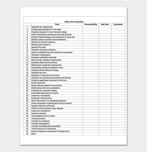 Moving Checklist Template 20 Free Printable For Word Excel Pdf