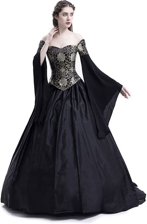 D Roseblooming Black Vintage Renaissance Wedding Dress Gothic Victorian