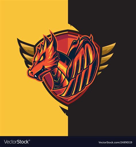 Esport Gaming Logo With Red Dragon And Shield Vector Image