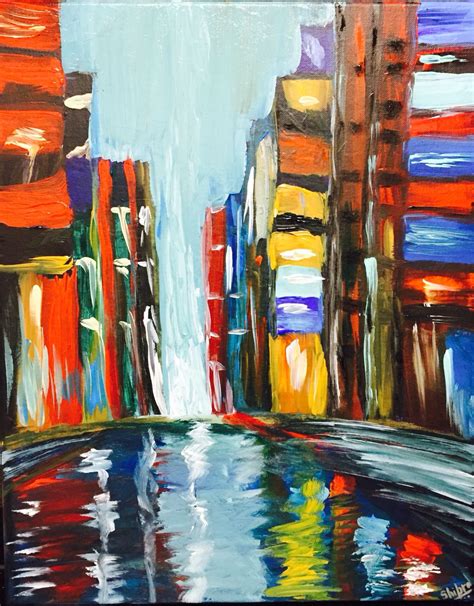 City Lights On A Rainy Evening Acrylic On Canvas Size 16x20