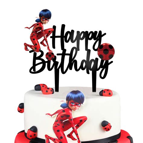 Buy Lynheva Black Acrylic Miraculous Ladybug Happy Birthday Cake Topper