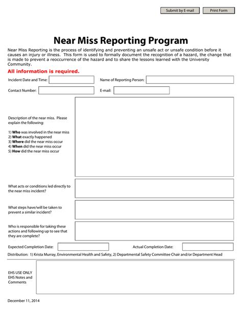 Near Miss Incident Report Template