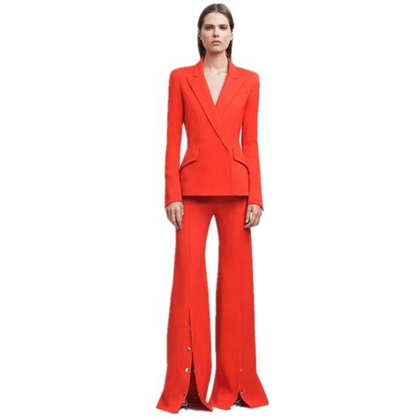 Jacketpants Red Women Business Suits Blazer Female Office Uniform 2