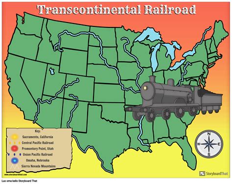 Transcontinental Railroad Map Template With Symbols