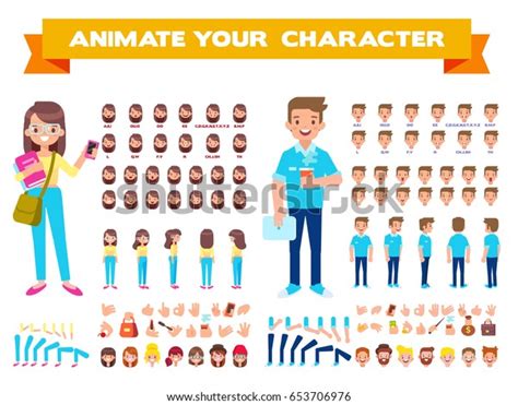 Front Side Back View Animated Characters Male And Female Students