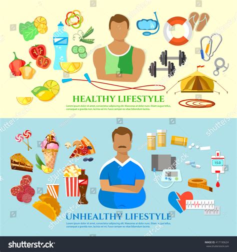 Healthy Lifestyle Unhealthy Lifestyle Banner Diet Vector De Stock