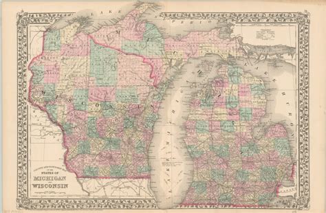County And Township Map Of The States Of Michigan And Wisconsin