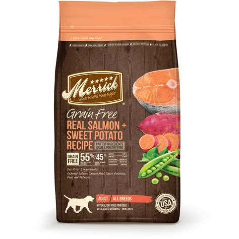 You must choose foods according to the age and the energy needs of your pet. Merrick Grain Free Real Salmon + Sweet Potato Dry Dog Food ...